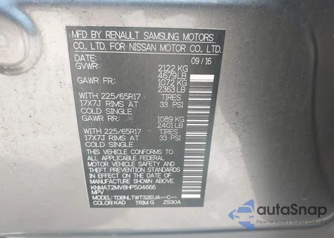 2017 Nissan Rogue Sv from USA, damaged, VIN KNMAT2MV8HP504666